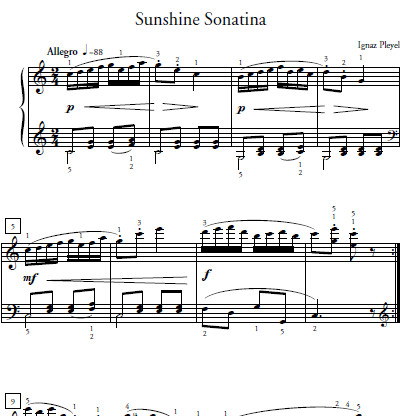 Sunshine Sonatina Sheet Music and Sound Files for Piano Students